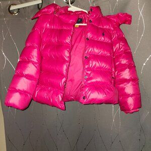 Ralph Lauren Down Hooded Peplum Coat